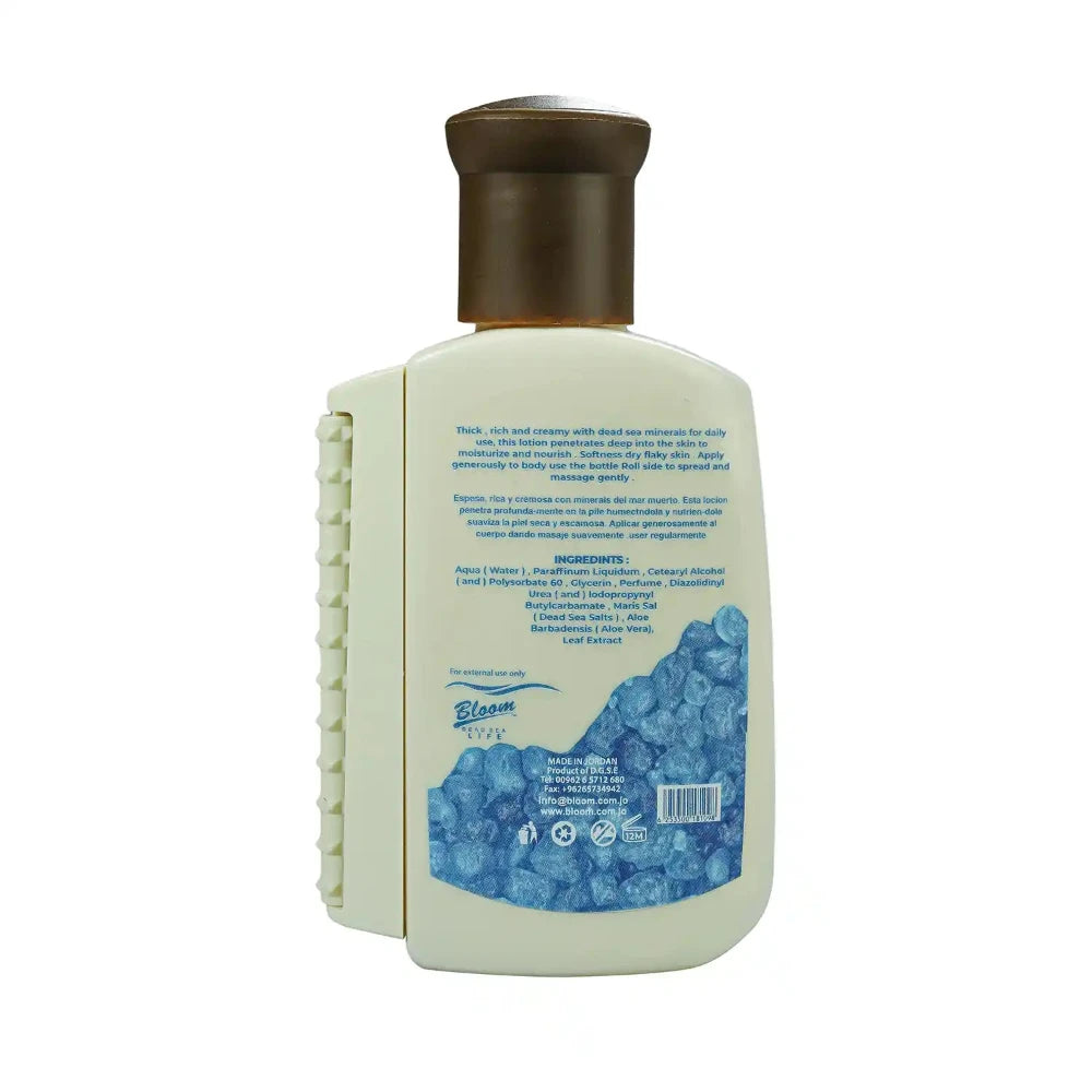 "Bloom Dead Sea Body Lotion - Moisturizing formula with natural minerals to soothe and revitalize dry skin.