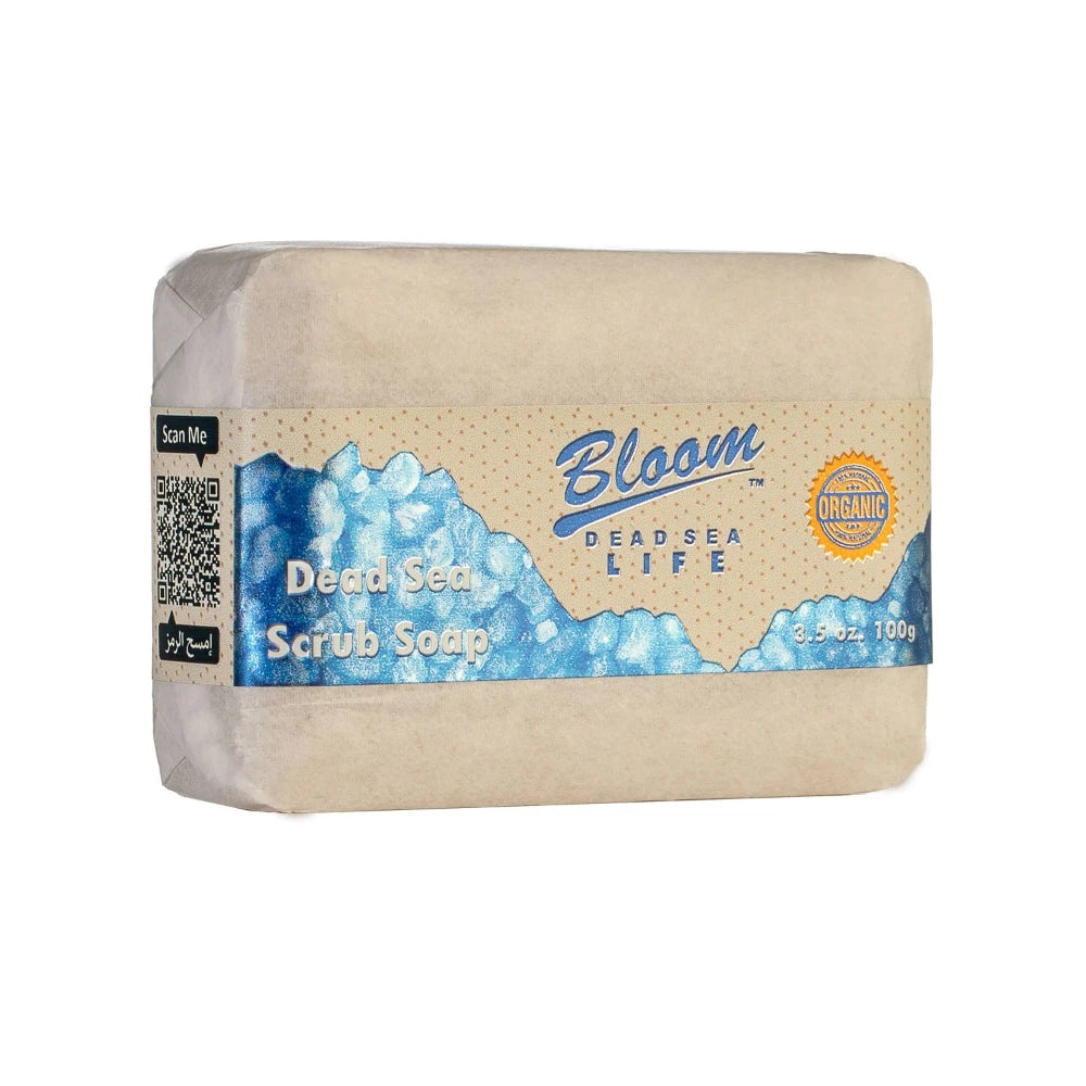 Bloom Dead Sea Scrub Soap – A gentle scrub soap infused with Dead Sea minerals to cleanse, exfoliate, and revitalize your skin.