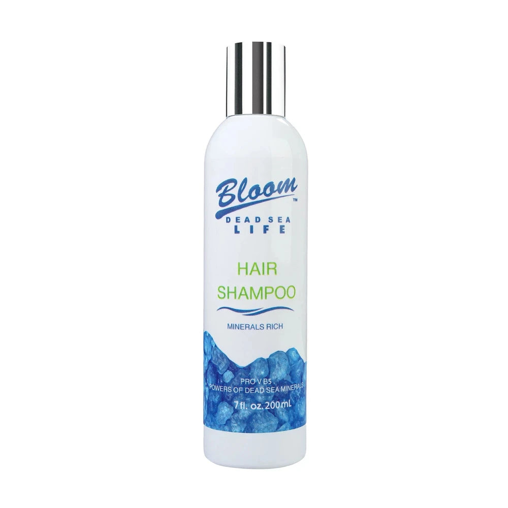 "Bloom Dead Sea Shampoo enriched with natural minerals to nourish and strengthen hair, promoting healthy growth and shine."