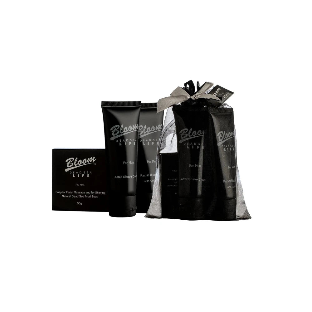 Grooming essentials for men by Bloom Dead Sea – Facial Mask, After Shave Cream, and Mud Soap