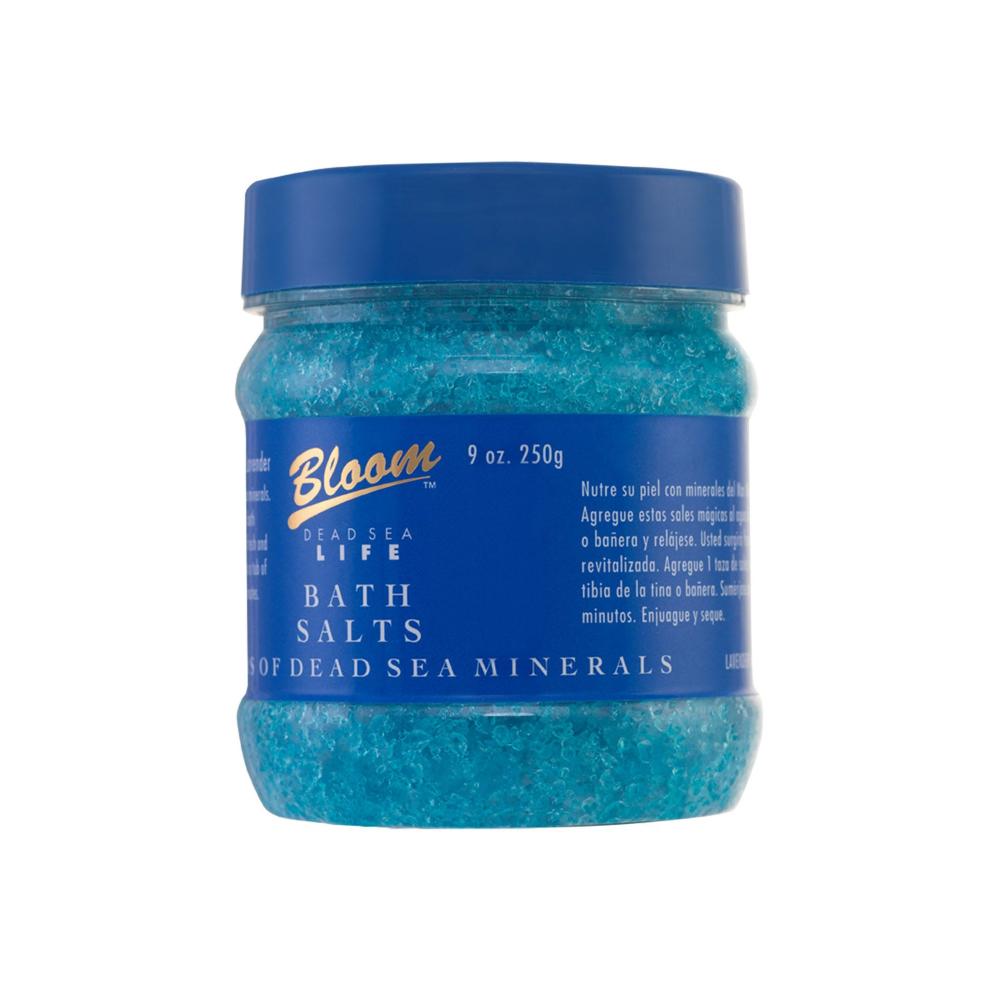 Blue Lavender Dead Sea Bath Salt in a jar with a calming lavender color, perfect for relaxation and skincare.