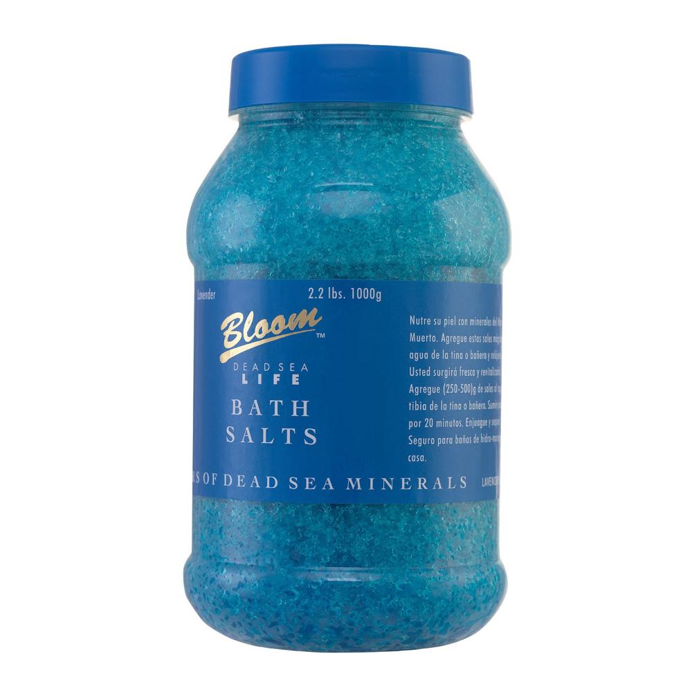 Blue Lavender Dead Sea Bath Salt 1.1 lbs jar, designed to detoxify and nourish the skin, leaving you relaxed and refreshed with its lavender scent.