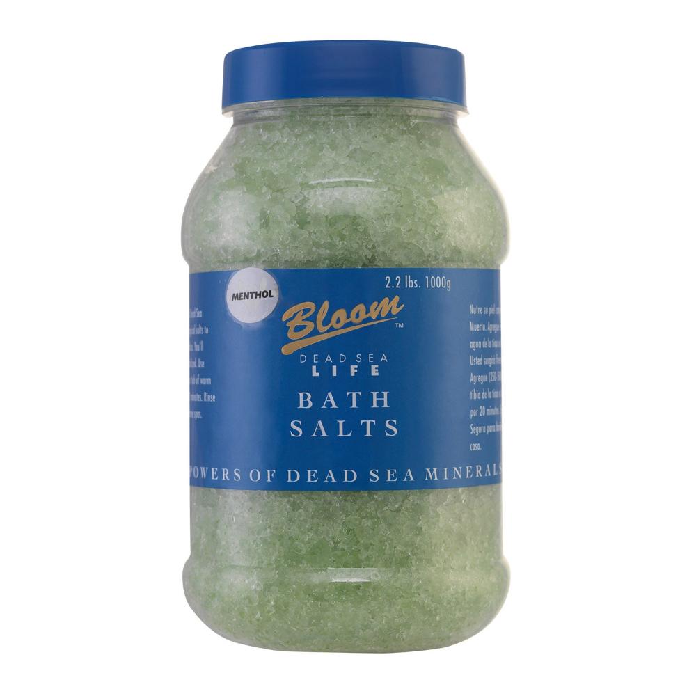 Green Menthol Dead Sea Bath Salt 1.1 lbs Jar, a refreshing blend of menthol and Dead Sea minerals for a revitalizing bath experience.