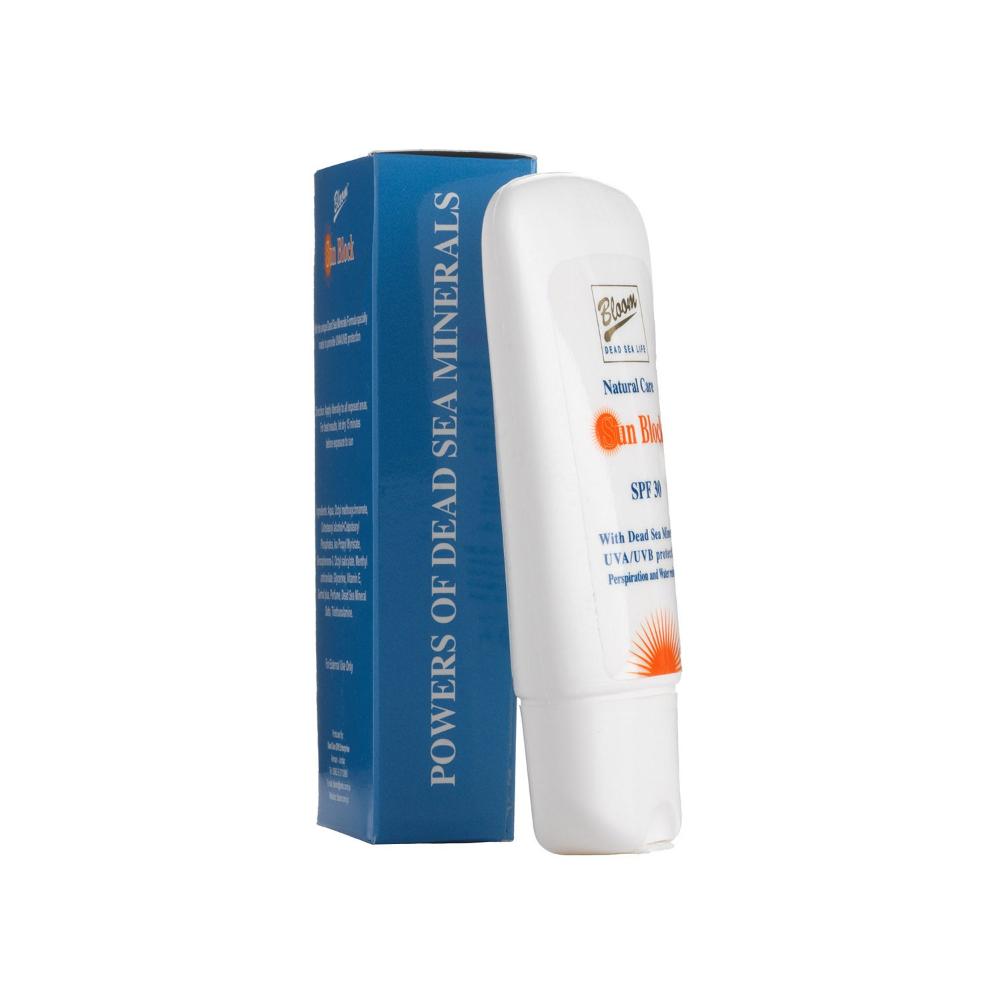 Broad-spectrum sun protection with Bloom Sun Block, ideal for all skin types